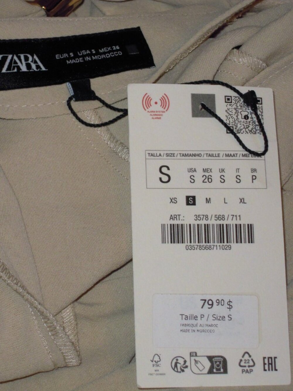 Long Beige/Sand Dress Gold Detail Size SMALL Zara Draped Neck Midi NWT - Picture 5 of 7